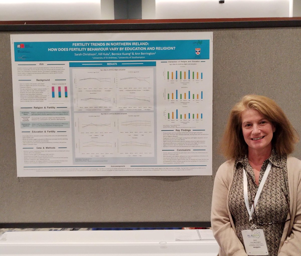 If you're at #PAA2024, come and check out our poster presented by @AnnBerrington showing some of the latest findings from the Fertility Trends project. Analysis explores fertility patterns by education and religion in Northern Ireland