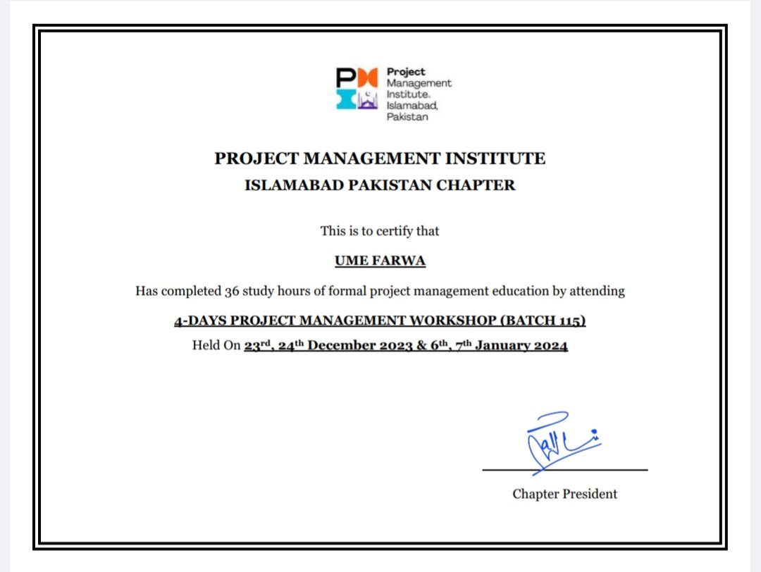 I am grateful for the dedication, guidance, and encouragement throughout this course. 👍It is having a significant impact on my personal and professional growth. 😊I can't say thank you enough to the fantastic instructor, Tashfeen Riaz, PgMP, PMP, ACP, RMP, SP, CAPM❤️