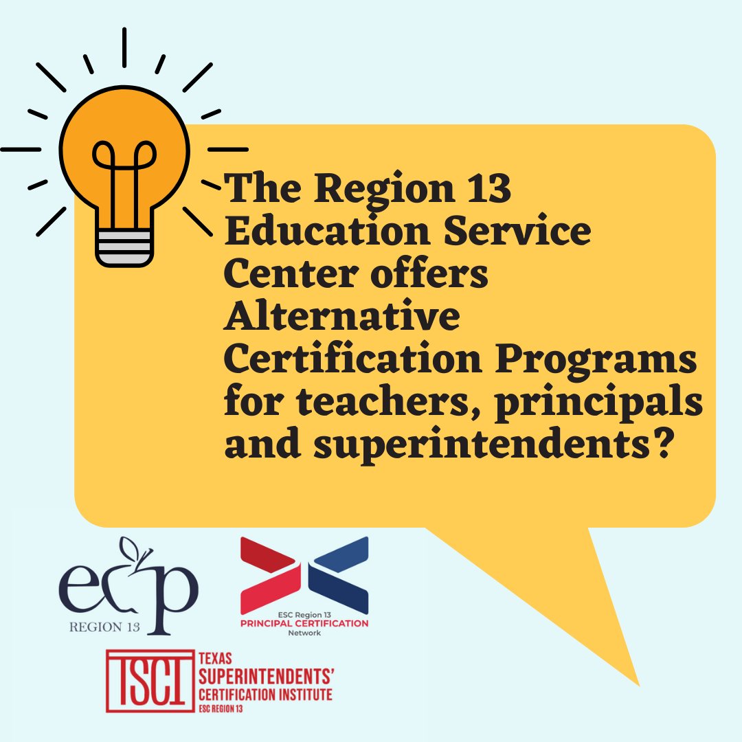 Learn more about what an Alternative Certification Program is and the programs Region 13 Education Service Center offers for aspiring educators and leaders!  blog.esc13.net/what-are-alter… 
#ecp #region13createsteachers #ACP #alternativecertification