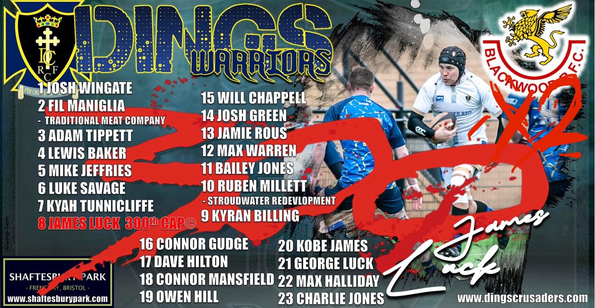 Here are your Warriors to face touring team @blackwoodrfc tomorrow. Captain James Luck will run out for his incredible 600th time in a Dings jersey. Come and support him and the team as they kick off at 230pm. Come on you Dings!! #PackThePark #UpTheDings #ourteam #dingsfamily