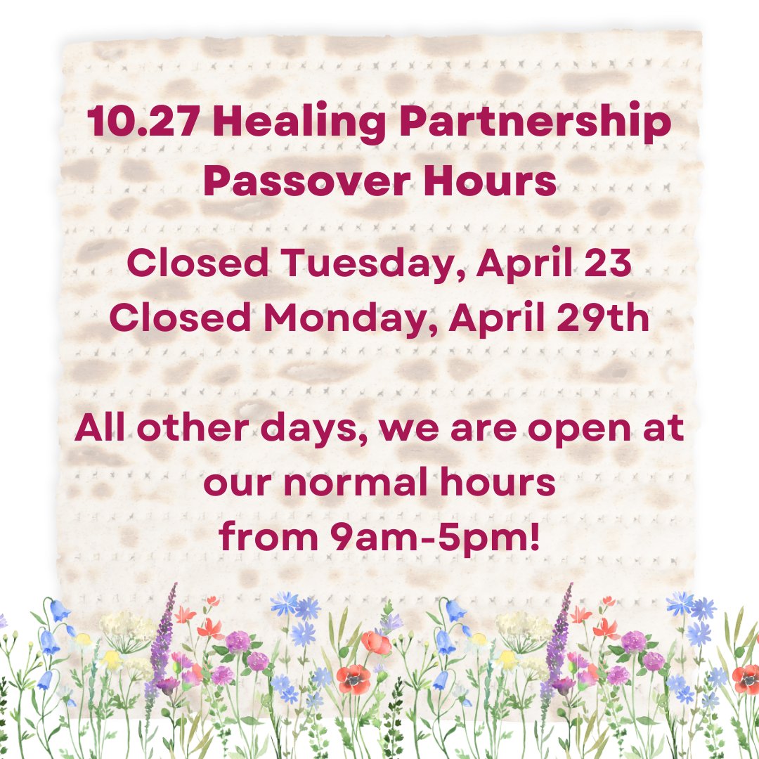 Our Passover hours over the next several weeks are: Closed on Tuesday, April 23 Closed on Monday, April 29 🍷🍷🍷🍷