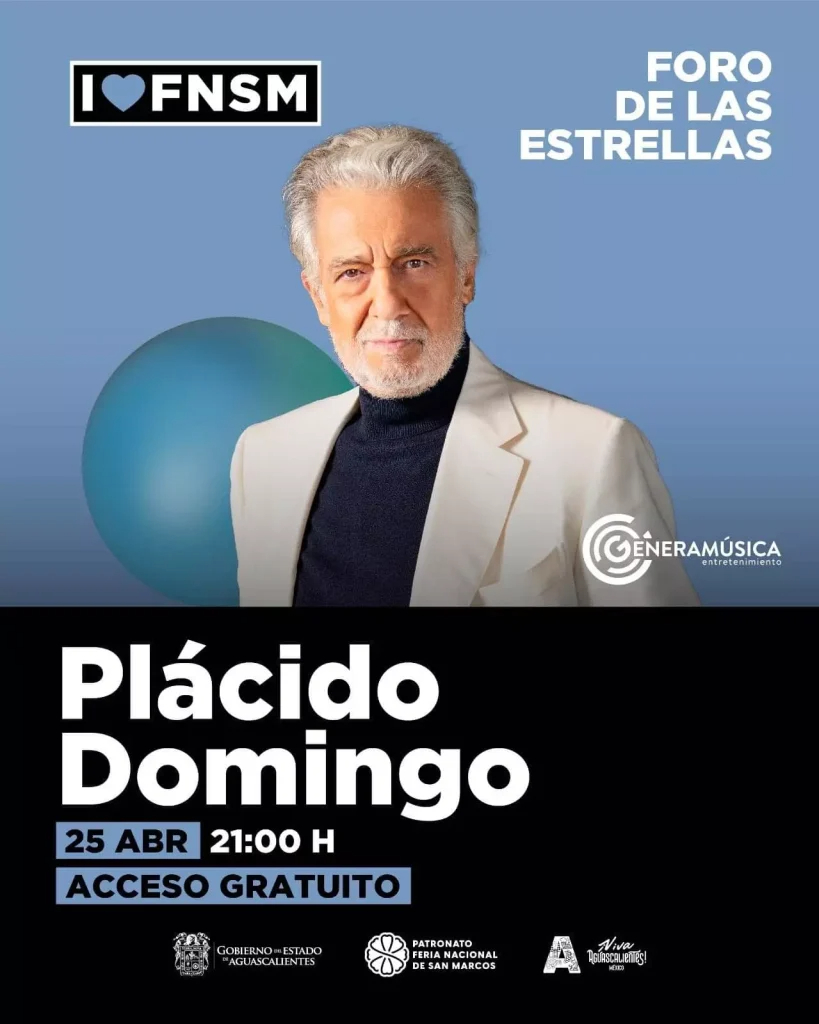 La grandeza de la ópera llega al corazón de Aguascalientes con el incomparable @PlacidoDomingo 🎼. 📅 Marquen sus calendarios: 25 de abril a las 21:00 hrs. 📍 Un encuentro con la música que promete ser inolvidable y, lo mejor de todo, ¡con acceso gratuito! #GenerandoEmociones.