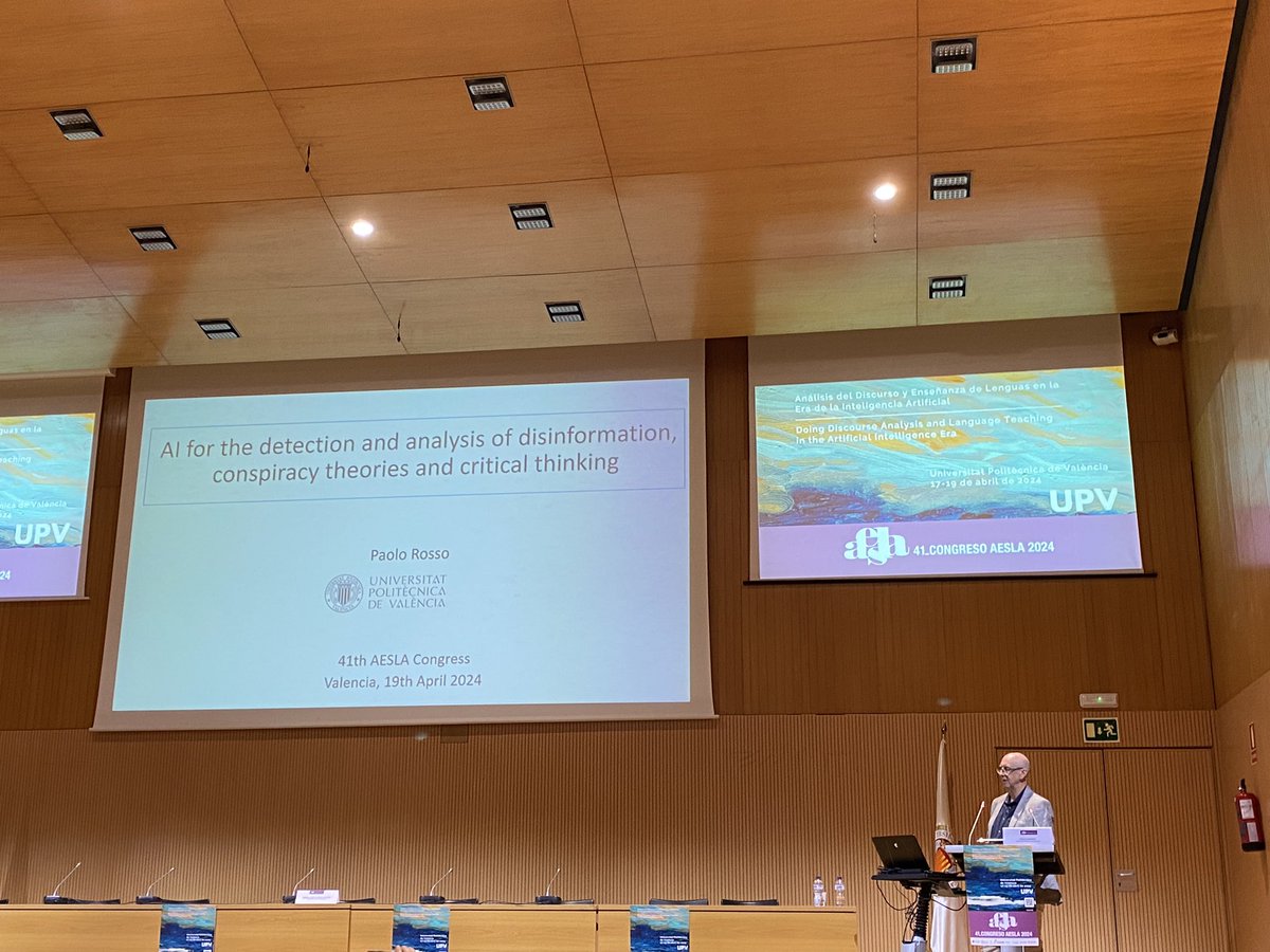 imamomir's tweet photo. Today’s plenary lecture by Professor Paolo Rosso. Interesting info about emotions in fake news detection. And the closing of the @Aesla2024 with a Valencian mascletà! 🎊 https://t.co/x9jhipUmbU