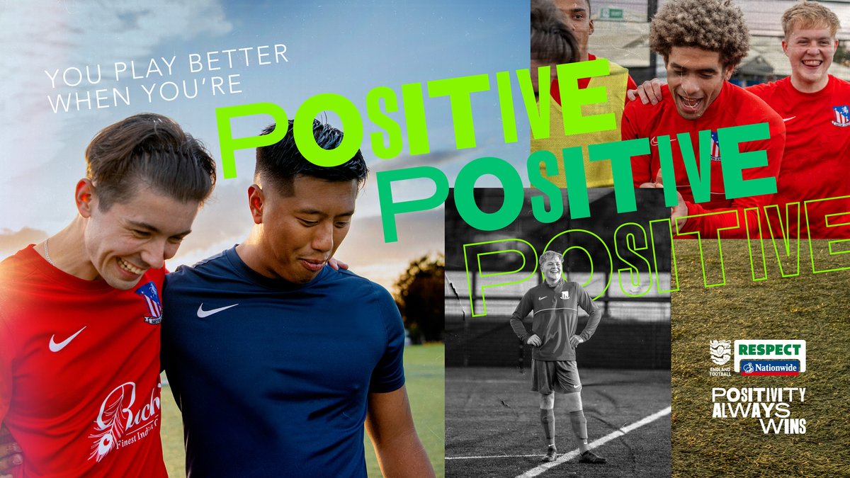 POSITIVITY. POSITIVITY. POSITIVITY. Positivity always wins the day. It embraces differences, promotes inclusivity, celebrates success. Get free resources to share with your club’s players, coaches, parents and carers at englandfootball.com/explore/inclus… #Respect #PositivityAlwaysWins