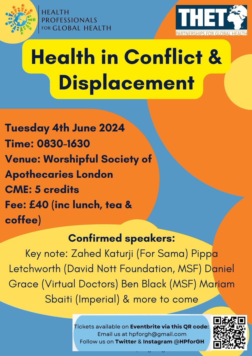 CPD confirmed for our second annual conference 'Health in Conflict and Displacement'! Tickets are selling - available to buy at eventbrite.co.uk/e/healthcare-i… Looking forward to seeing you there!