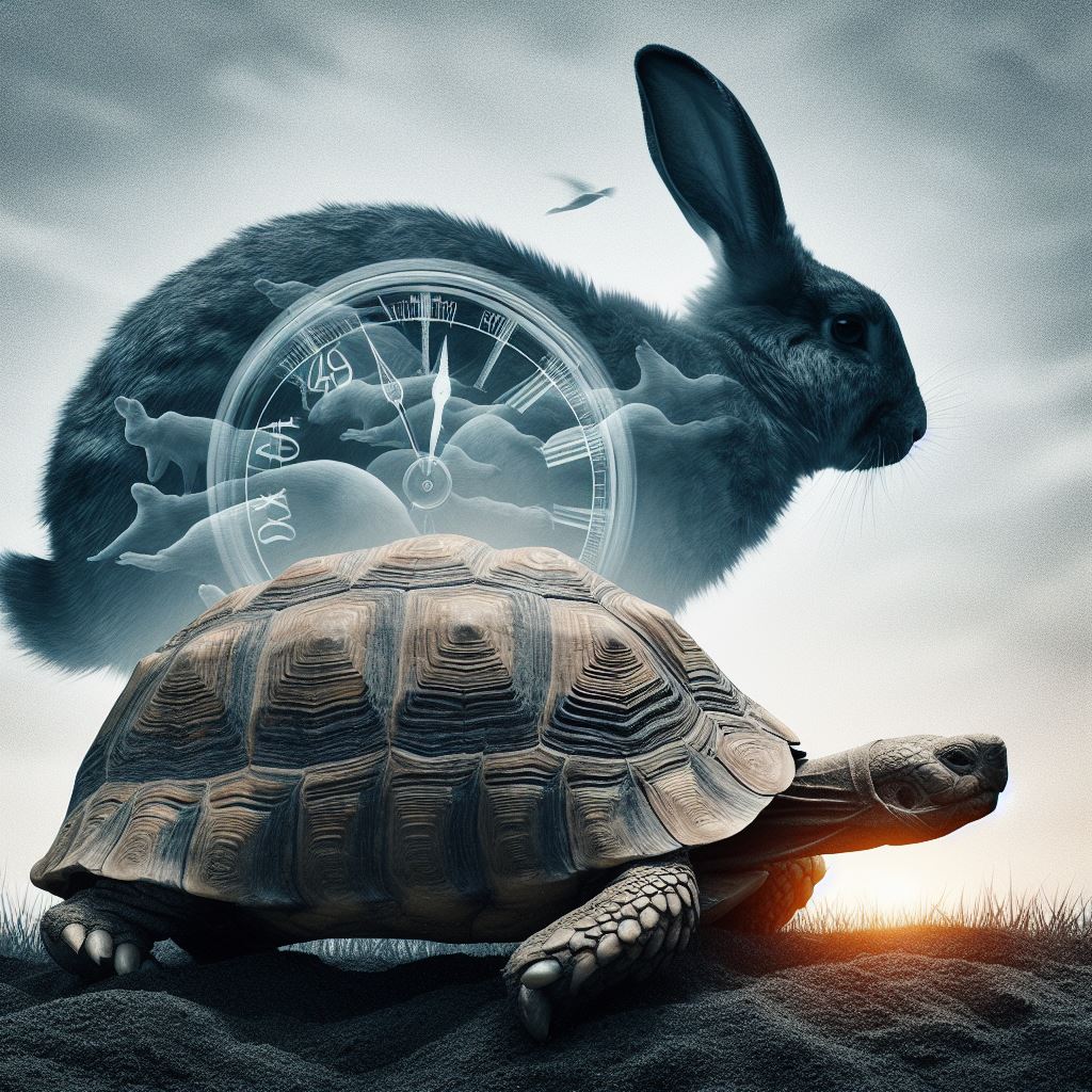 The hare and the tortoise #aiart #aiartist #digitalart #digitalartist #modernart #modernartist #visualart #visualartist #bingimagecreator #dalle3 #aiartwork #aiartcommunity