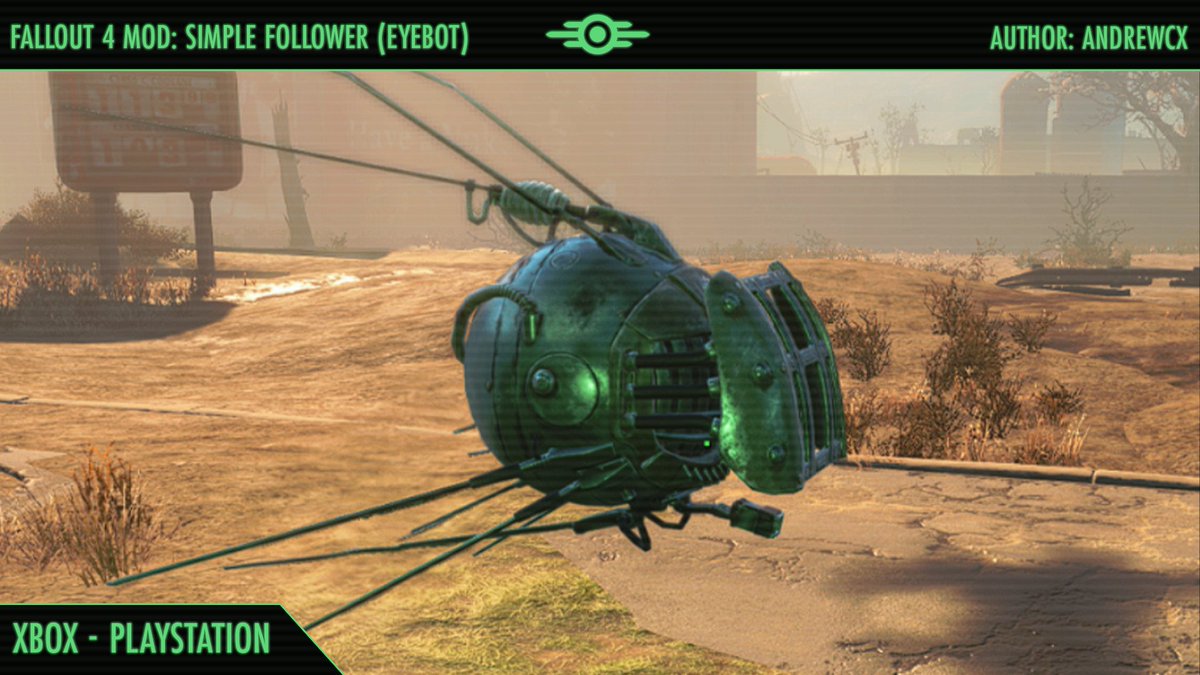 ANDREWCX's 'Simple Follower (Eyebot)' mod for Fallout 4 lets you explore the wasteland with you're very own Eyebot companion. Check out this mod and more for Free mod Friday! beth.games/3JqhT7f