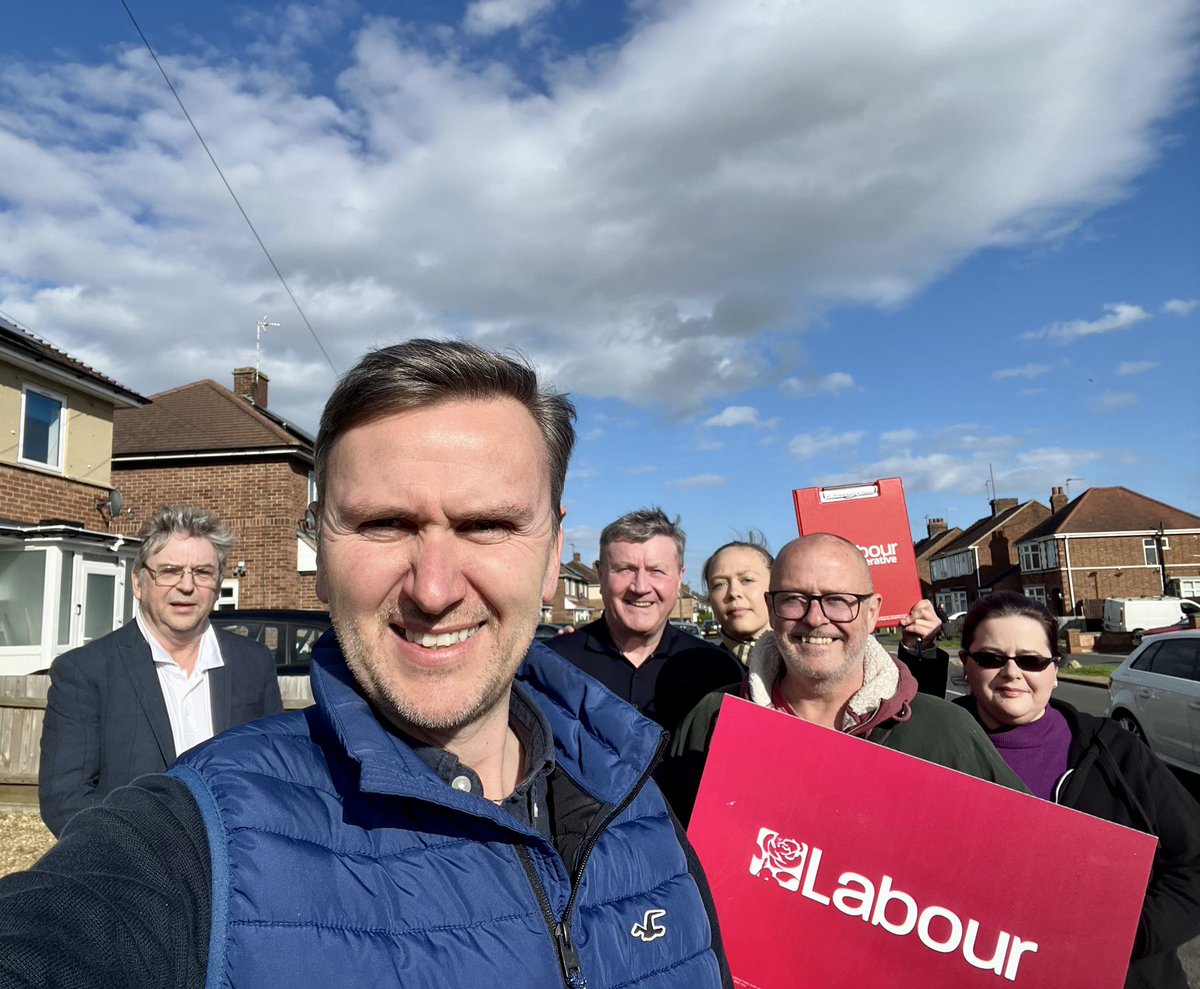 Blue skies, red hearts. Lovely afternoon out with this lot talking to residents about the choice facing Peterborough on 2 May: More chaos with the Tories or getting back on our feet with Labour @LabourPBoro #TimeForchange