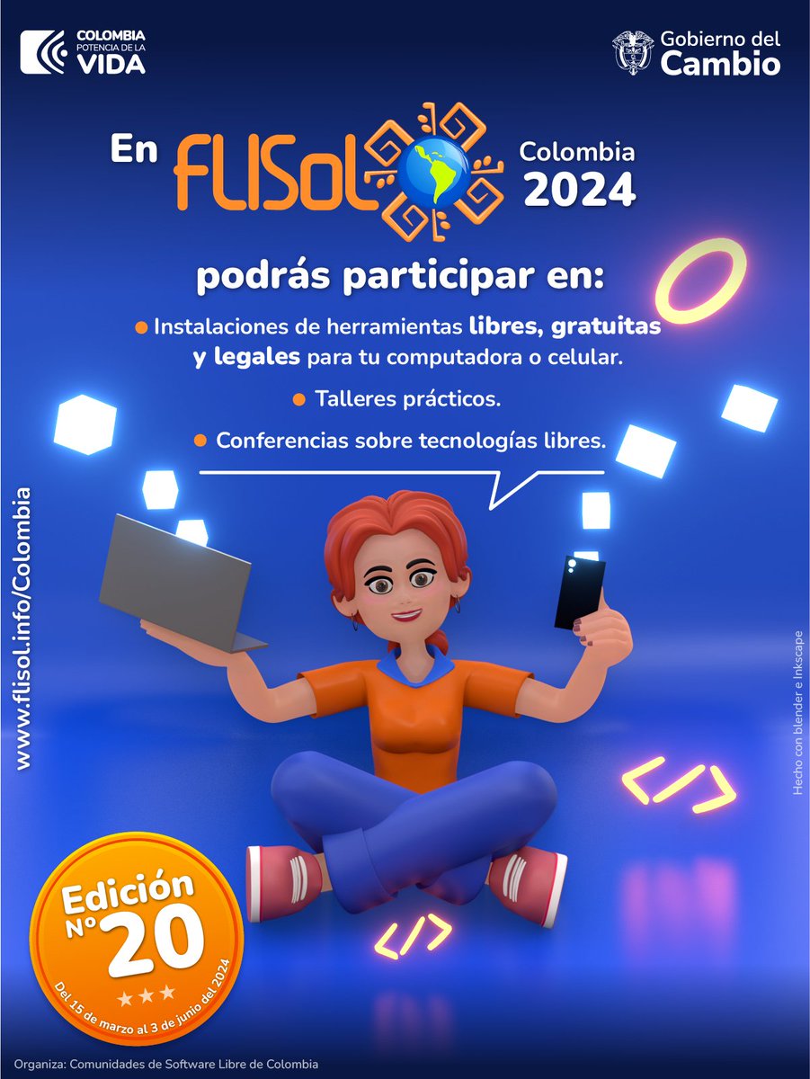 Mineducacion's tweet image. 🔧¿Listo para adentrarte en el mundo del #SoftwareLibre? #FLISoL es el lugar perfecto para comenzar. ¡Instala sistemas operativos libres y descubre herramientas que cambiarán tu manera de interactuar con la tecnología! #FLISoLColombia #20AñosdeFLISoL