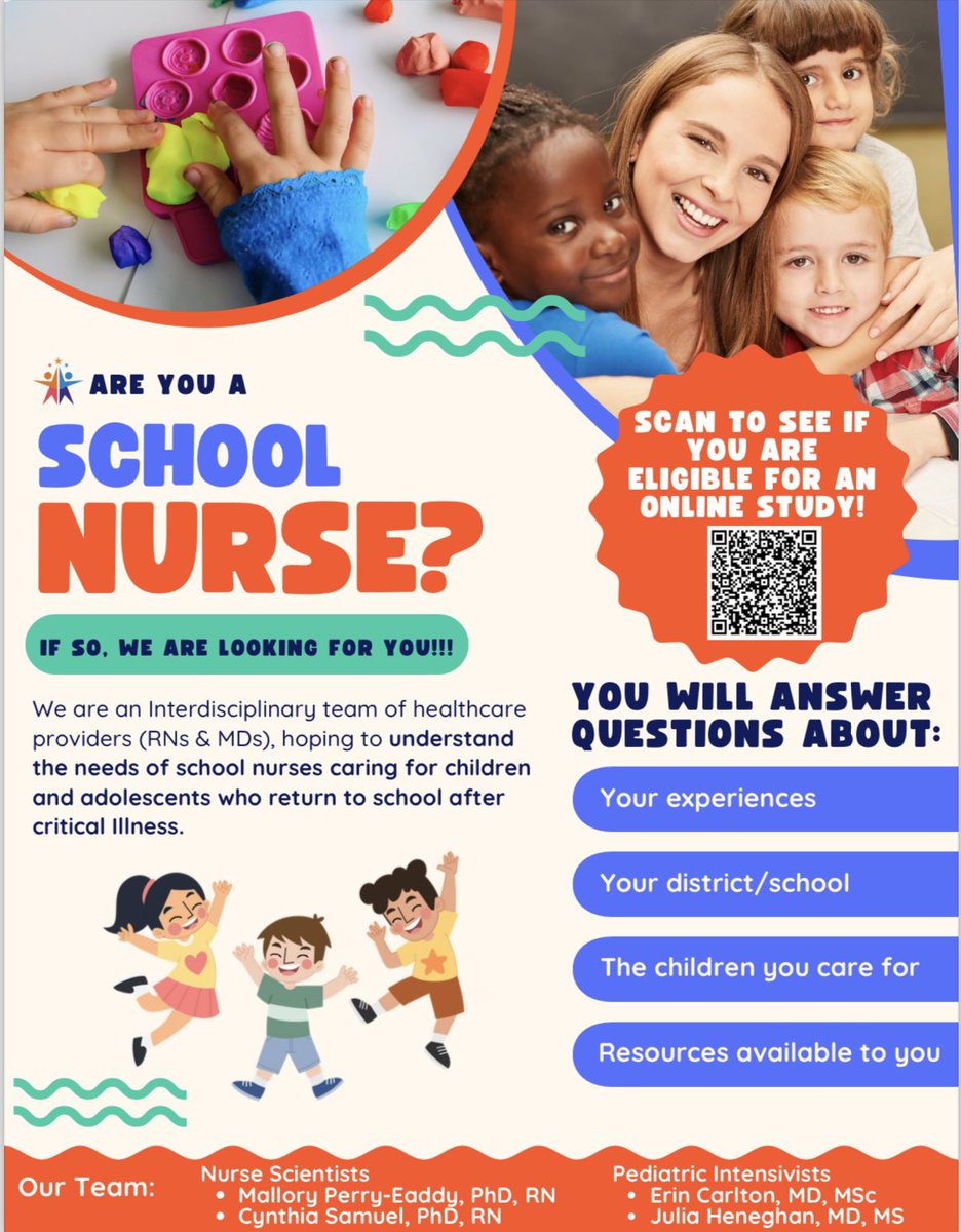 School nurses wanted for an online research study! 📚🏥 Join us in shaping the future of student health. 🌈💙
 
🔍 Are you a licensed school nurse committed to improving the care of children? We want YOU!
 
👉 Click link or scan QR code to participate! 🚀💉#SchoolNurse…