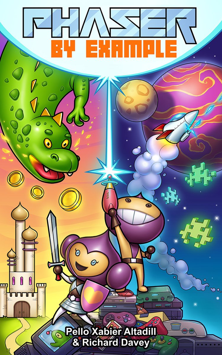 phaser_'s tweet image. Phaser by Example is a FREE brand-spanking-new 400 page book all about creating games in Phaser and deep-diving into the core of the framework. Learn how to make an infinite runner, a shooter, a puzzle game and more. And drool at our lovely cover art :) phaser.io/news/2024/04/p…