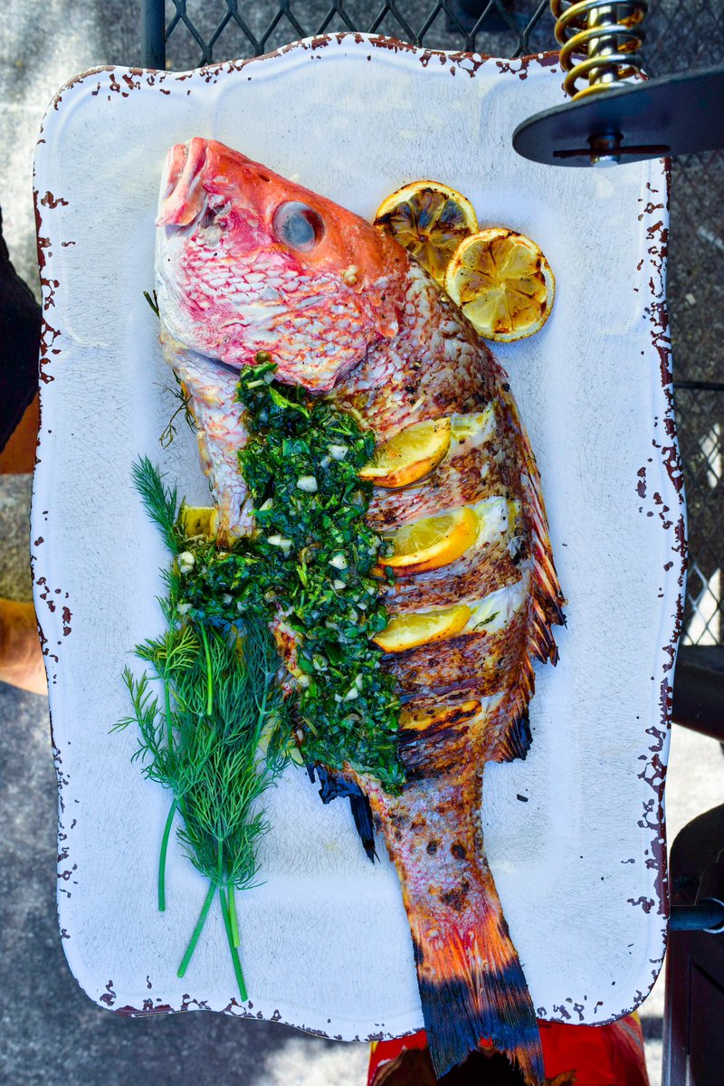 Grilled red snapper with salsa verde