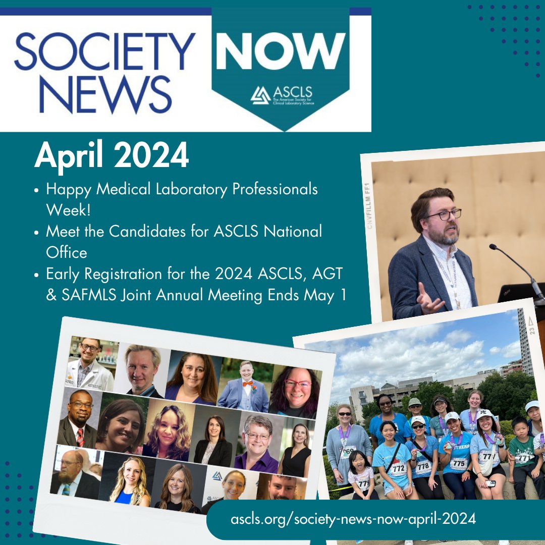 Read the latest issue of ASCLS Society News Now: information on #LabWeek celebrations, meet the candidates running for ASCLS national office, 2024 ASCLS, AGT & SAFMLS Joint Annual Meeting early registration deadline & more! #IamASCLS #Lab4Life #LabJAM
ascls.org/society-news-n…