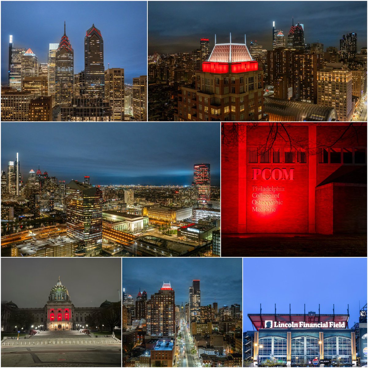 Eastern_pabdf's tweet photo. On April 17, Pennsylvania lit up red to honor #WorldHemophiliaDay2024! Philly landmarks like Cira Centre joined in, while Pittsburgh's Koppers Building &amp; more lit up too. Even Harrisburg showed solidarity! Thanks to all who joined! 

https://t.co/fYtB008EK4

#WHD2024 https://t.co/bfKbl05jlB