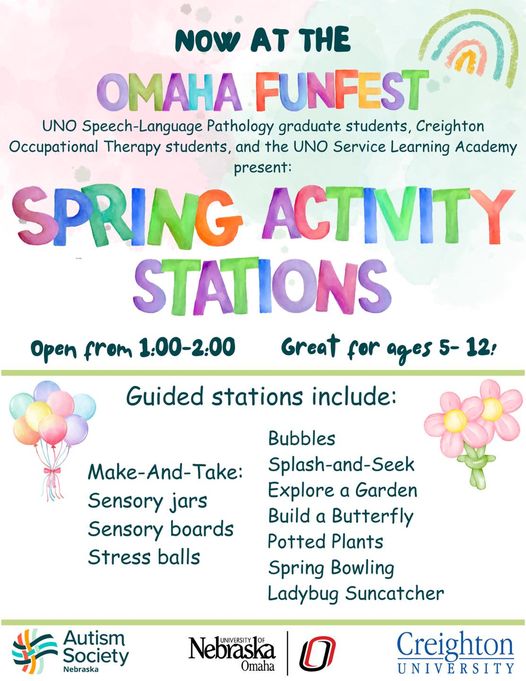 Join us at Omaha Funfest on April 21st from 1-4 pm and be sure to check out the Spring Activity Stations for ages 5-12 from 1-2 pm. Register at givesignup.com/funfest2024 Thanks to @UNO_SLA and @UNOSECD @Creighton for hosting these stations!