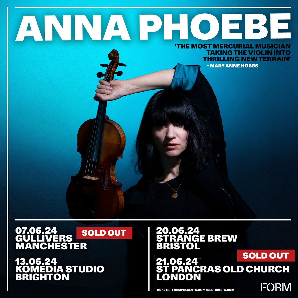 Wow! I can’t believe it! Two months to go and London and Manchester have sold out!! Do sign up to the waiting list for returns - annaphoebe.com/live And grab the last remaining tickets for Brighton and Bristol. Can’t wait to see you in June! 🎶🖤🎻