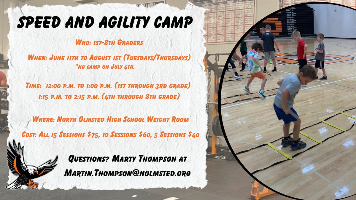 Stronger, better, and faster! Speed and Agility camp has a variety of options to fit your summer schedule. Participants can sign up for any 5, 10 or all 15 sessions. Register here: register.ryzer.com/camp.cfm?sport…