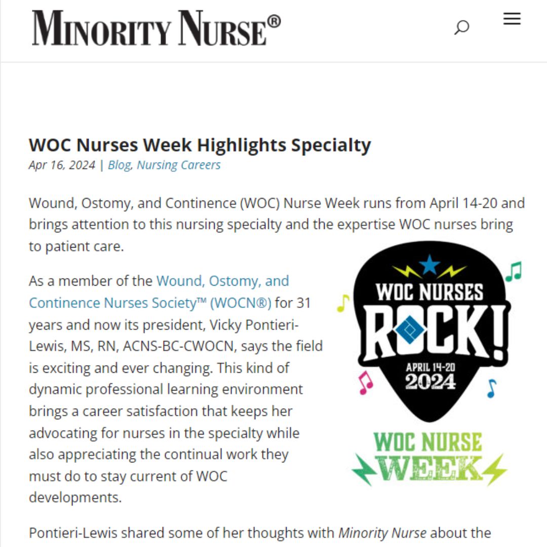 🌟Read this insightful article from the Minority Nurse featuring an interview with Vicky, President of the WOCN Society, highlighting the impact and excitement of the WOC nursing specialty: hubs.la/Q02tv9l00 #WOCNurseWeek2024 #WOCNursesRock