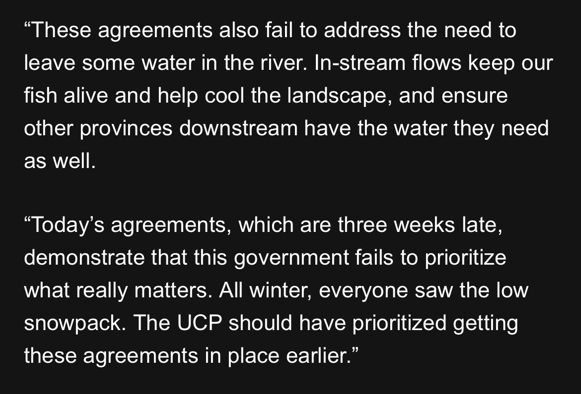 Please see my statement in response to the announcement of this year’s water licensing sharing agreements. Again, the UCP kick the can further down the road, hoping that everything will take care of itself. 

#abndp #banffkananaskis