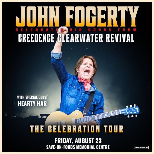 John’s shows in Kelowna and Victoria, Canada are on sale now! Join us for the Celebration! Tickets available at JohnFogerty.com/tour 📸: Jerry Perez