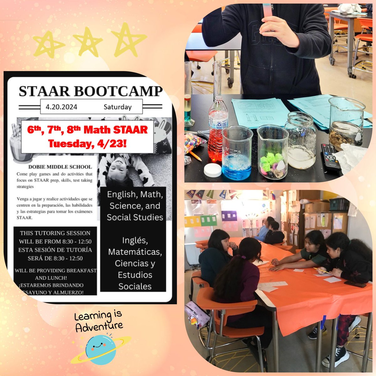 Bootcamp for Math STAAR prep this Saturday!! 8:30 - 12:50; breakfast and lunch; grade/tardy/attendance repair; goody bags for all who attend; chance in raffle for bigger prizes; no registration necessary- use Teasdale entrance. See you tomorrow!!