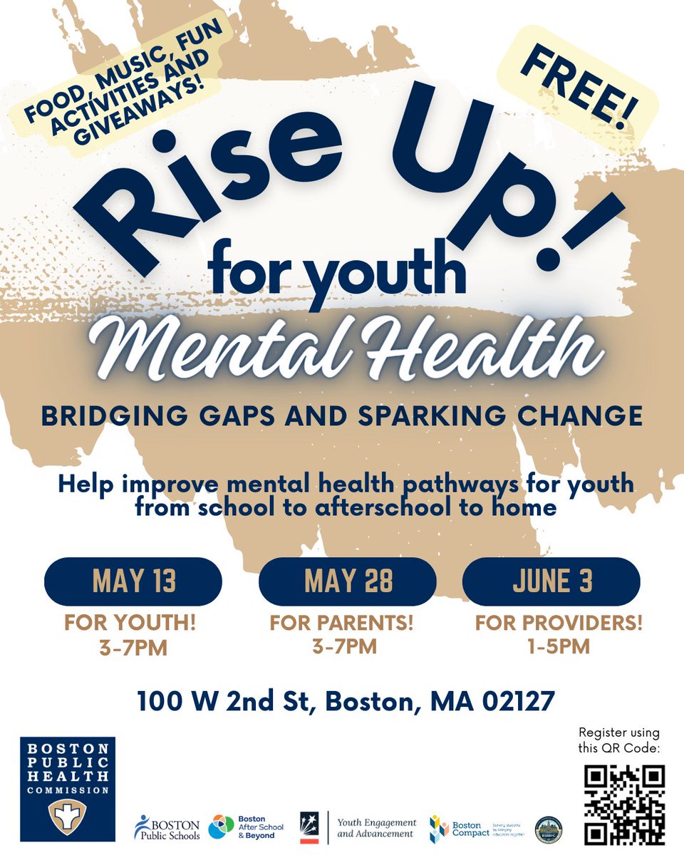 We want to hear from Boston’s 14–18-year-olds on the mental health challenges experienced in school, afterschool, and at home. Join us on May 13 to brainstorm solutions, share stories, and help us bring change to your community. Register today at linktr.ee/cbhw.