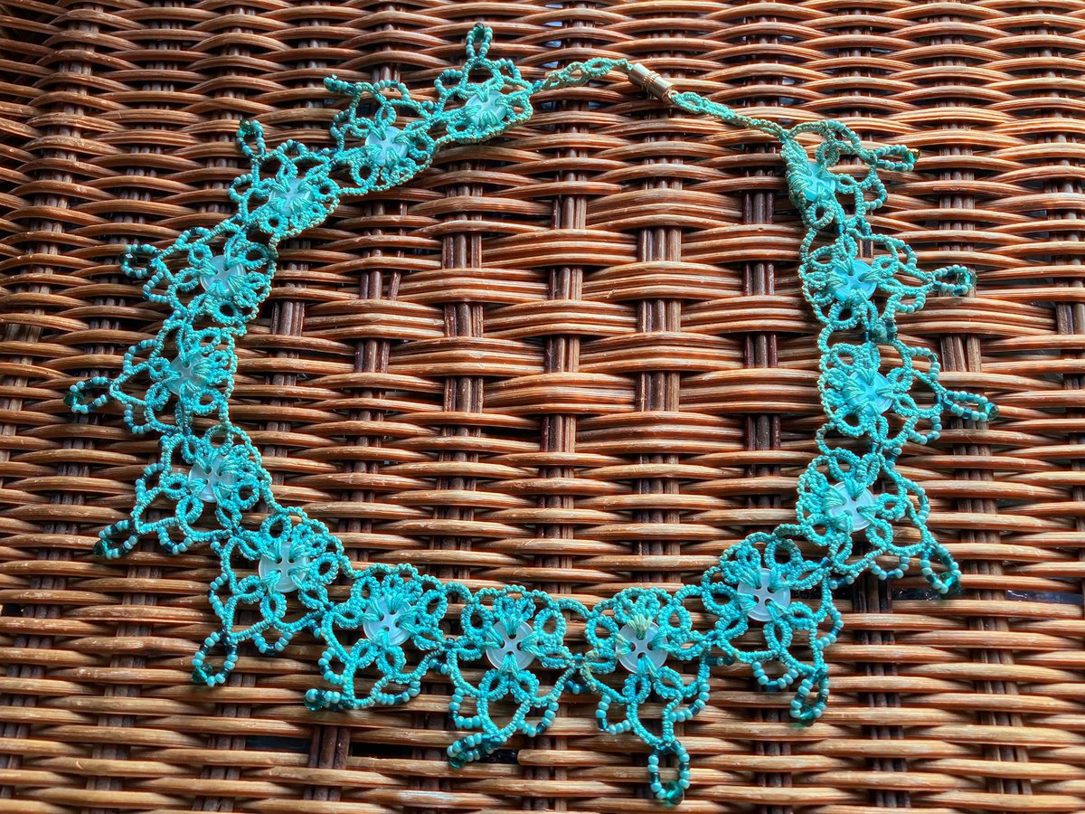 SallyKerson's tweet photo. Just found this #necklace in my #tatting stash, I made it some years ago, need to wear it again soon. 
#craft
#CottonThread 
#buttons
#beads https://t.co/oFGFwqDl0Z