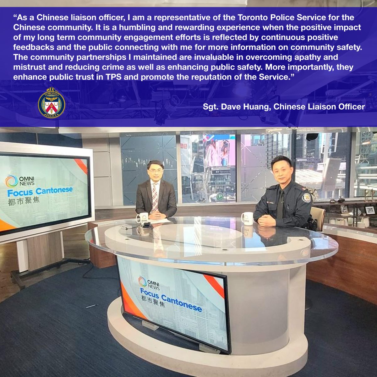 Meet your Chinese Community Liaison Sergeant, David Huang. He works as a bridge between Toronto's Chinese community and the police. He actively participates in events and initiatives to learn about the issues the community is facing and build trust.