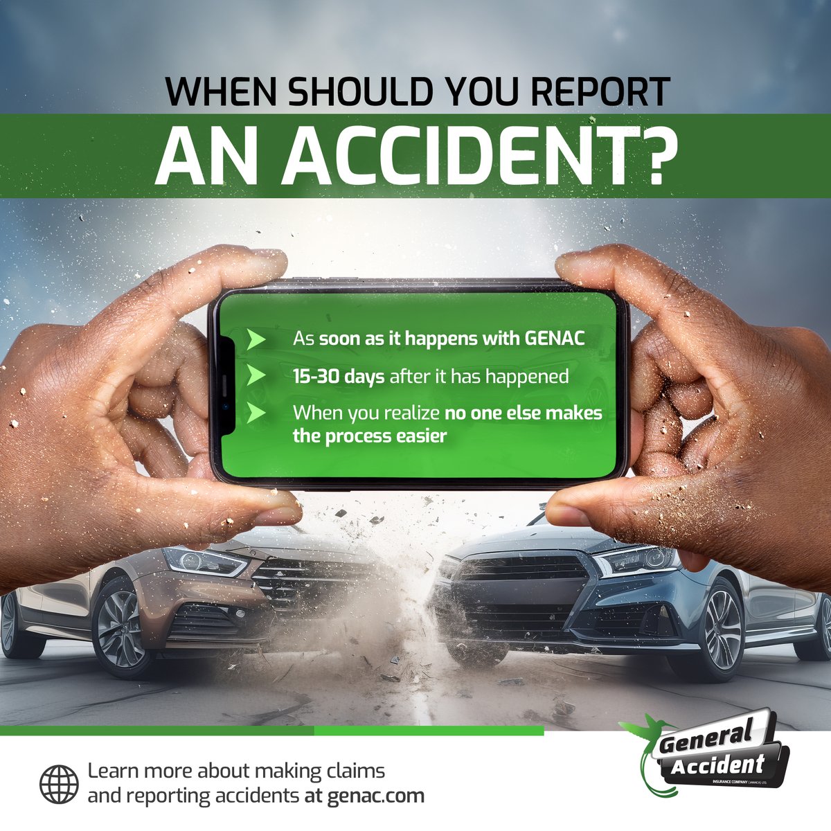 When are you most likely to report an accident? Tell us in the comments!
#GenacJA #Jamaica #Insurance #BackUpPlan #AccidentReports