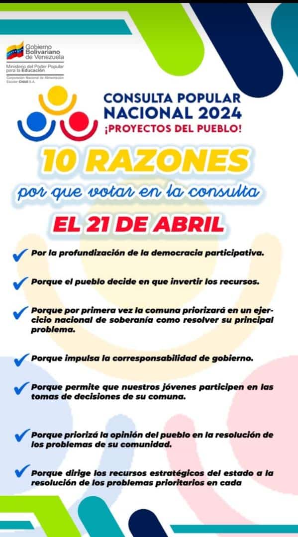 Vamos todos con nuestro Presidente @NicolasMaduro conductor de mil batallas y victorias junto al Gobernador ejemplar @Primitivo_Ceden y nuestra Alcaldesa Pueblo @BeurysRodr2021 a participar y movilizarnos en la Consulta Popular Nacional 2024. #GloriaAlBravoPueblo