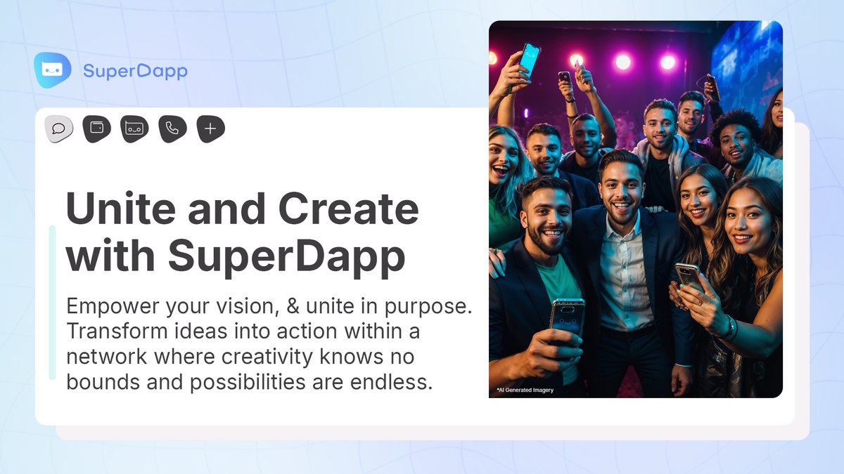 Gather your collective brilliance with #SuperDapp! 🫂

Bring your brightest ideas to life in an environment where collaboration sparks innovation and every thought has the potential to become the next big thing 🚀

Connect, collaborate, and celebrate at discord.gg/superdappai 🌐