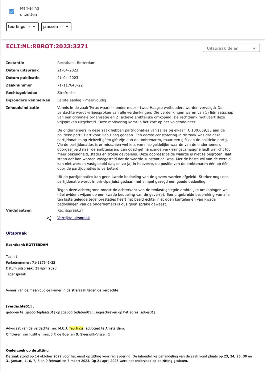 huig_plug's tweet photo. Tussen 2 februari 2023 & 23 november 2023 staat rechter Jacco Janssen als docent vermeld bij Teurlings advocatenkantoor.
Op 21 april 2023 wordt een cliënt van advocaat Teurlings door rechter Jacco Janssen vrijgesproken...
#belangenverstrengeling #gedragscode #nevenfunctie https://t.co/GuwF2fbPEm