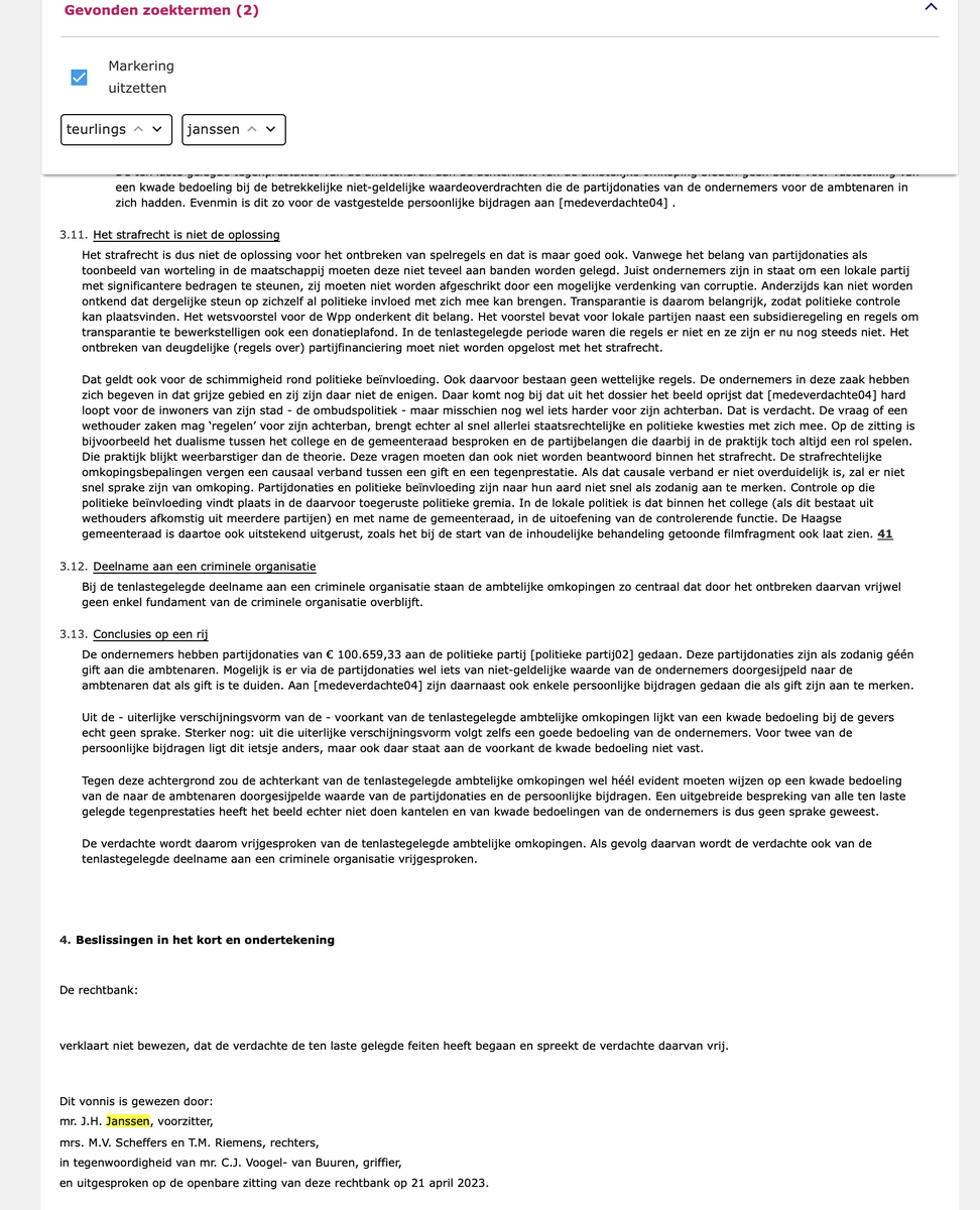huig_plug's tweet photo. Tussen 2 februari 2023 & 23 november 2023 staat rechter Jacco Janssen als docent vermeld bij Teurlings advocatenkantoor.
Op 21 april 2023 wordt een cliënt van advocaat Teurlings door rechter Jacco Janssen vrijgesproken...
#belangenverstrengeling #gedragscode #nevenfunctie https://t.co/GuwF2fbPEm