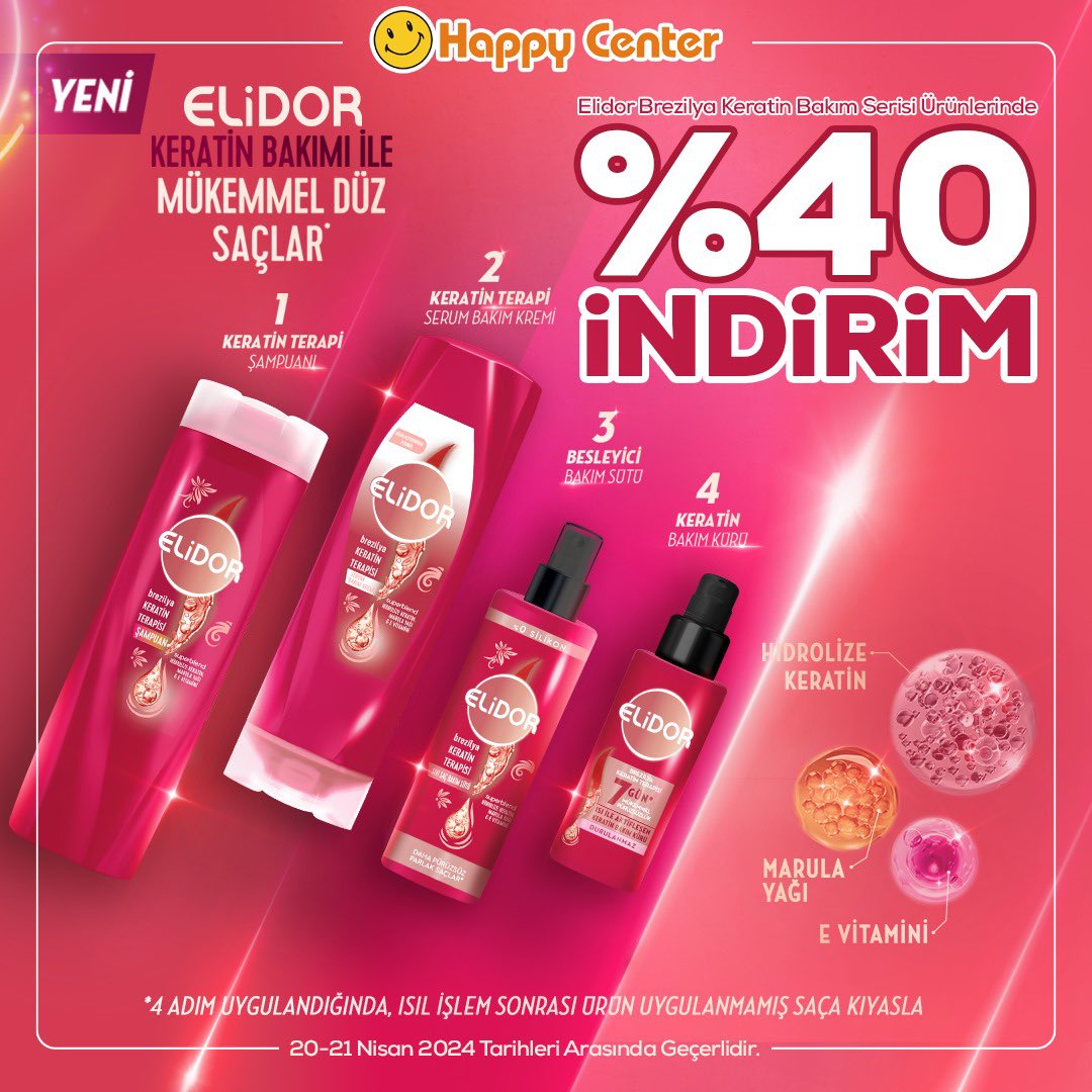 Elidor Brezilya Keratin Bakım Serisi Ürünlerinde Geçerli %40 İndirim Fırsatımızı Kaçırmayın. Süper Fiyatlarımız Sizleri Bekliyor. Mutlu Alışverişler Dileriz. 🎉🎉🎉🎉 #happycenter #alisveris #indirim #sepet #kampanya #online