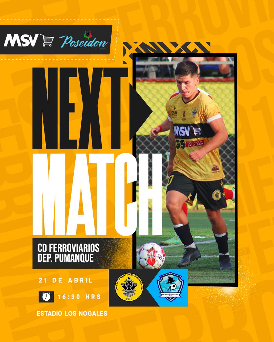 Ferroviarios's tweet photo. ¡𝐍𝐮𝐞𝐯𝐨 𝐝𝐞𝐬𝐚𝐟𝐢𝐨 𝐞𝐧 𝐜𝐚𝐬𝐚!

Acompáñanos este domingo en Los Nogales para el partido frente a Deportivo Pumanque.

Compra tus entradas en https://t.co/WTIEuQdwFm

#VamosFerro🚂💛🖤 
#OrgulloFerroviario https://t.co/S82mbnw69t