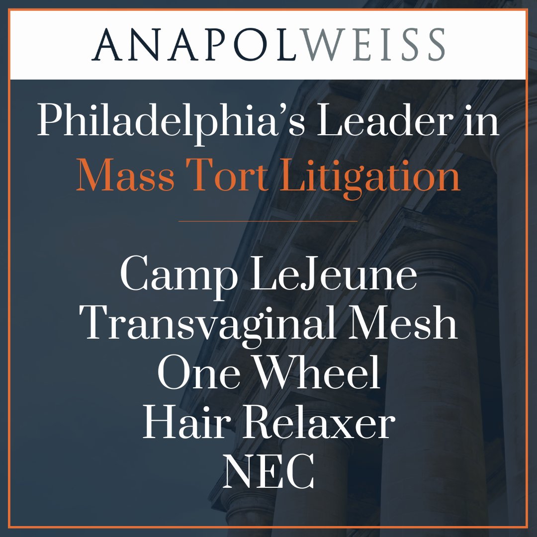 AnapolWeiss's tweet photo. The attorneys at Anapol Weiss are experts in handling #masstort and #classaction cases. They’ve helped secure millions in compensation for victims of product liability and pharmaceutical claims.

Learn more about our mass torts liability practice here: https://t.co/ZrwRVoBxlf https://t.co/N4foC04KKj