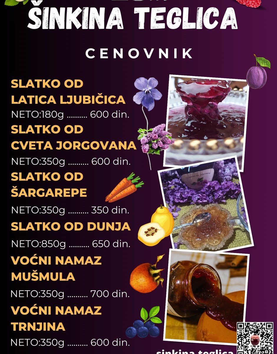 sinkina_teglica's tweet photo. Прошлогодишње залихе готово распродате, нова сезона се ,,захухтава" уз мирис јоргована и љубичице
Остало је ово из ценовника и по која теглица воћног намаза смоква, смоква шљива и пекмез од шљива
#musmula #trnjina #ljubicica #jorgovan #dunja #namazi #slatko #posno #sinkinateglica https://t.co/G7SQ0ZAQlV