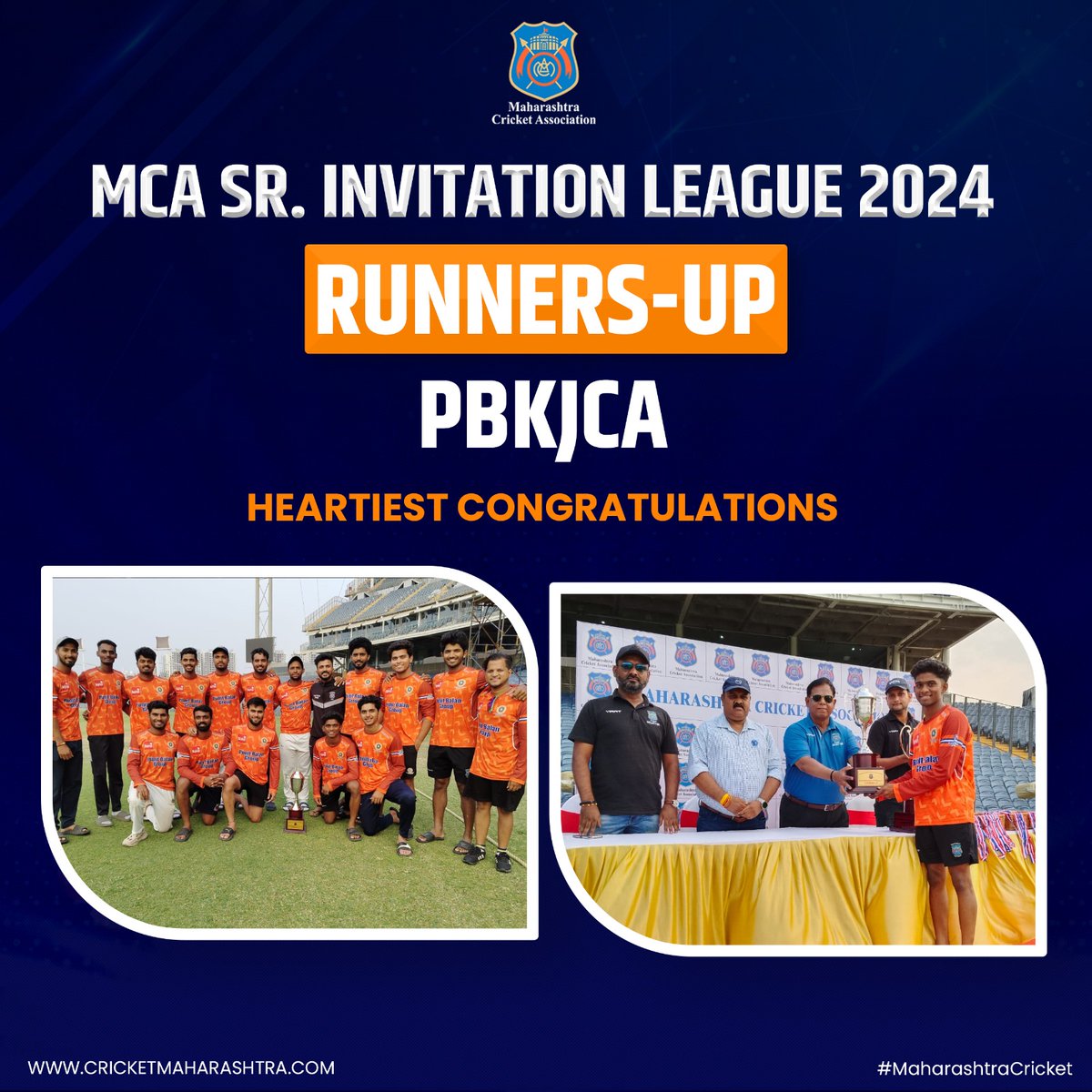 Well played, PBKJCA! Finishing strong as runners-up in the MCA Senior Invitation League 2024. #PBKJCA #MegaFinal #MCASeniorInvitationLeague #Cadence #MahaCricket #Cricket #MCA #MaharashtraCricket