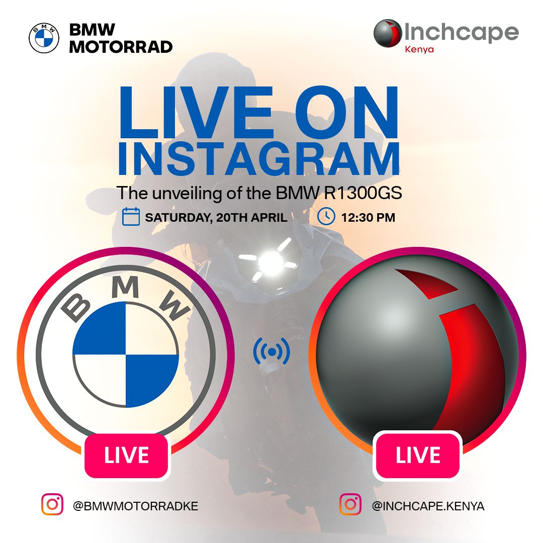 Can’t make it to Naivasha? Worry not! 

We’ll broadcast the unveiling of the BMW R1300 GS on Instagram live @bmwmotorradke 

Turn on your notifications. 

#R1300GS_Ke #MakeLifeARide #BMWMotorrad #SpiritOfGS #TembeaKenya