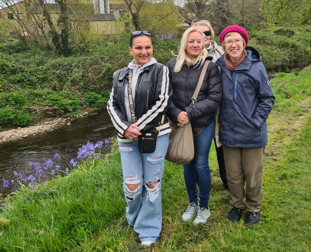 WestWalesRT's tweet photo. A great turnout for the river wellbeing walk along the Afon Lliedi today with Llanelli Multicultural Network, @HywelDdaHB &amp; #Llanelli Town Council. We were very happy to have a heron put in an appearance &amp; there were plenty of bluebells on the banks to add a splash of colour. https://t.co/GLixkOrqZM
