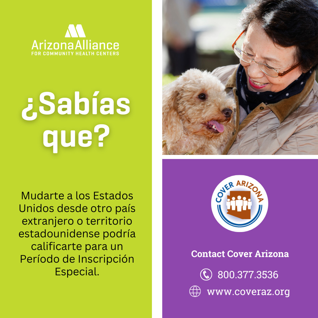 Bajo ciertas condiciones, mudarse a los Estados Unidos puede calificarte para un Período de Inscripción Especial. Para más información, comuníquese con Cover Arizona al 800.377.3536 o en coveraz.org/es/. #seguro #medicaid #pólizadeseguromédico #plandeseguromédico