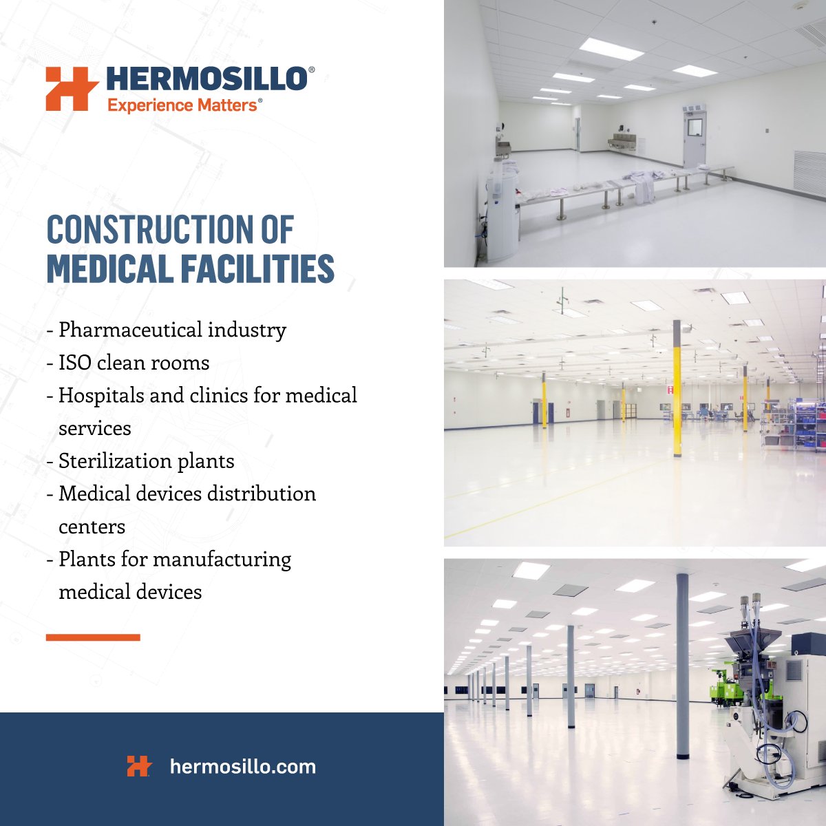 In Hermosillo, we have solid experience in design and construction projects for the healthcare industry. We specialize in clean rooms and manufacturing plants for medical devices; our team is ready to bring your project to life. Click here to learn more: bit.ly/3vy23Ej.