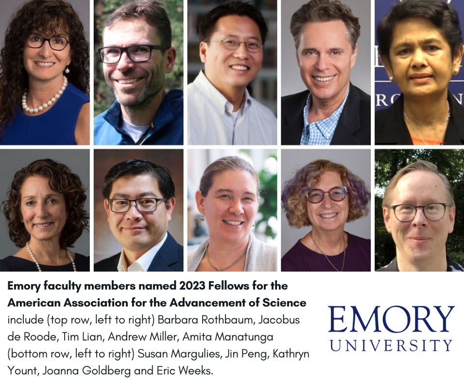 The American Association for the Advancement of Science (AAAS) has named 10 Emory faculty members as 2023 Fellows, the largest class of Emory faculty to ever receive the prestigious lifetime honor. links.emory.edu/Vc