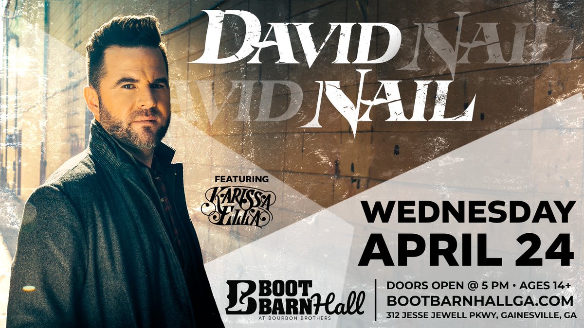 Gainesville, I'll see you next week at Boot Barn Hall with special guest @KarissaElla_! Don't forget to grab your tickets at davidnail.com! #Georgia #LiveMusic