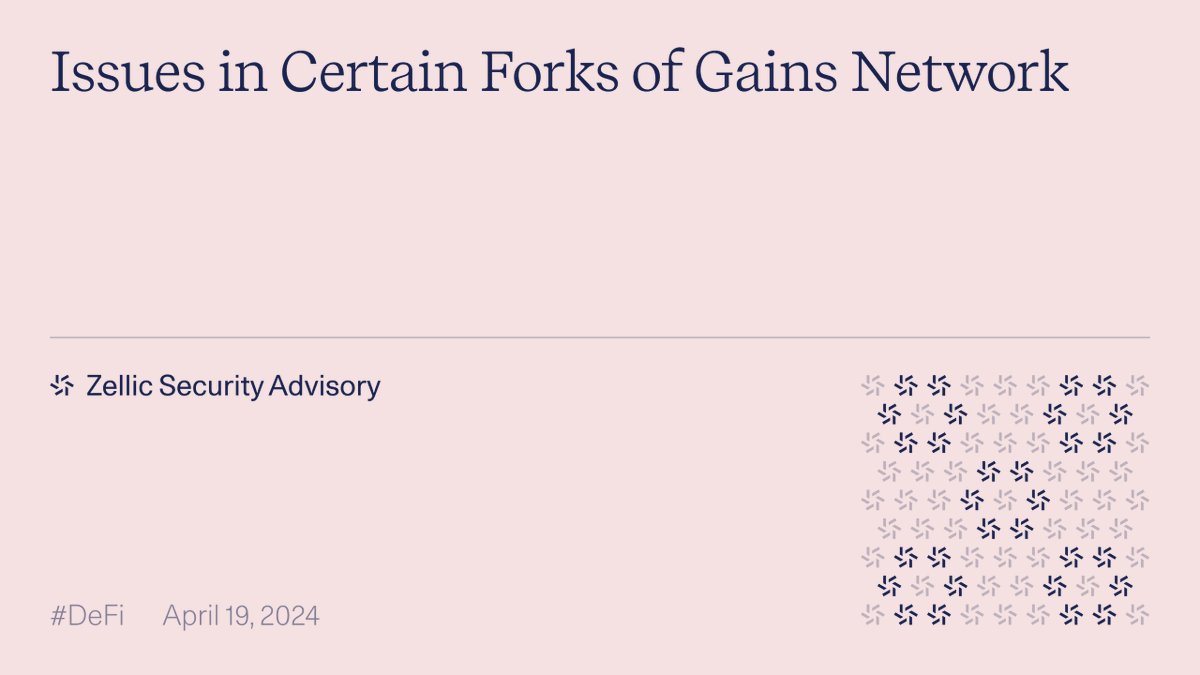 zellic_io's tweet photo. SECURITY ADVISORY

Zellic discovered two critical issues in certain forks of Gains Network. We worked with the teams to responsibly disclose these issues.

The issues allowed attackers to create trades that always made 900% profit (the max allowed).

Here’s how the bugs worked: https://t.co/jPYKqdgzcR