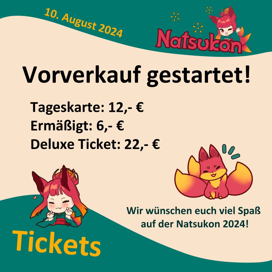 🥁 Ticket-Vorverkauf gestartet! 🥁 Ab sofort könnt ihr euch eure Tickets für die Natsukon holen! 🤗 natsukon.de/tickets/