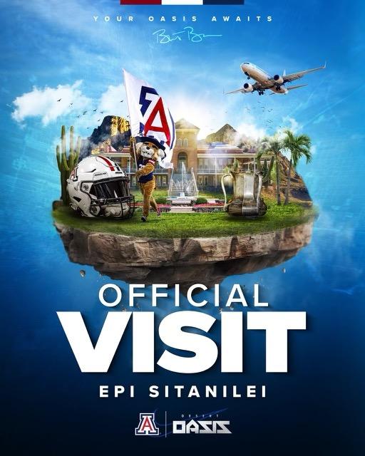 Epi K. Sitanilei (@ksitanilei) on Twitter photo Excited to announce I'll be on campus for an Official Vist at <a href="/uarizona/">University of Arizona</a> June 14th. Thank you <a href="/CoachBrennan/">Coach Brennan</a> and the staff at <a href="/ArizonaFBall/">Arizona Football</a> for the invitation. #BearDown Excited to announce I'll be on campus for an Official Vist at <a href="/uarizona/">University of Arizona</a> June 14th. Thank you <a href="/CoachBrennan/">Coach Brennan</a> and the staff at <a href="/ArizonaFBall/">Arizona Football</a> for the invitation. #BearDown