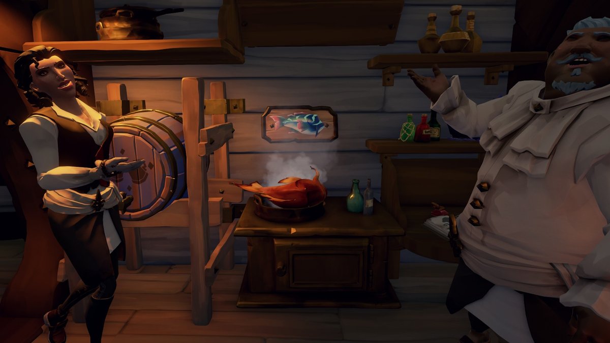 #SoTShot <a href="/SeaOfThieves/">Sea of Thieves</a> Fancy Fishing entry

What better way to celebrate your trophy catch than having the ship's chef fry it for you!