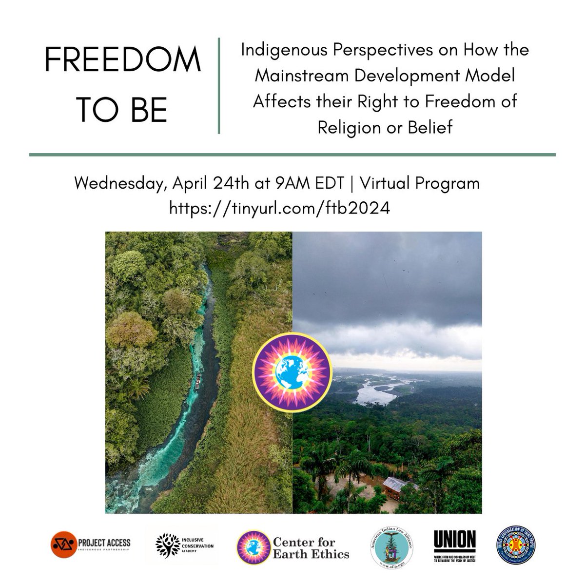 LAST CHANCE TO REGISTER Join us tomorrow for our Freedom to Be series. @MukaroBorrero and @KarennaGore will discuss Indigenous issues, freedom of religion, the development paradigm and the ecological crisis with Taily Terena and Yolanda Teran. Register: tinyurl.com/ftbregister