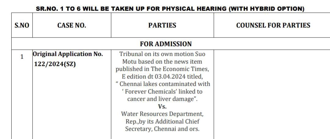 After @TOIChennai article on forever chemicals in key water sources of #Chennai, NGT has taken cognisance of forever chemicals in waterbodies in Chennai. These chemicals, as studied by IIT-M, always stay in the environment and can't be broken down. Yesterday, NGT said, 'It is a